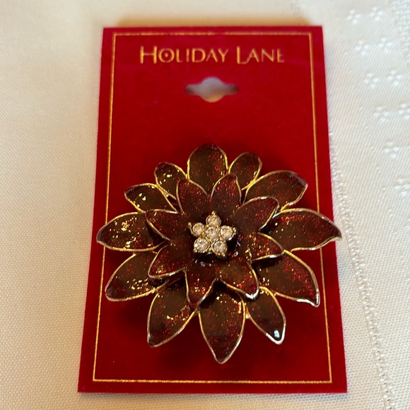 Holiday Lane Poinsettia Brooch - Picture 1 of 2